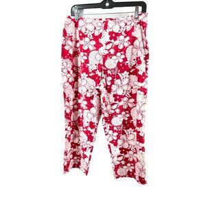 Darian Women's Red White Tropical Floral Crop Pants Side Zip Summer Size 12